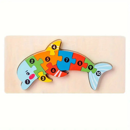 Bunter Lern-Delfin – Holzpuzzle mit Zahlen
