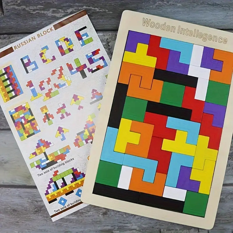 Buntes Holz-Tetris Puzzle – Lernspaß für kleine Entdecker!