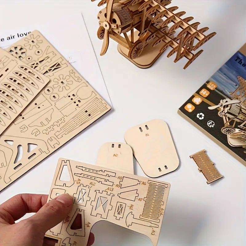 Vintage Holzflugzeug – 3D Holzpuzzle für kleine und große Piloten!