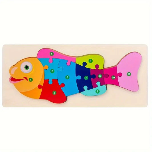 Holzpuzzle "Fisch mit Zahlen" – Buntes Lernspiel für Kinder